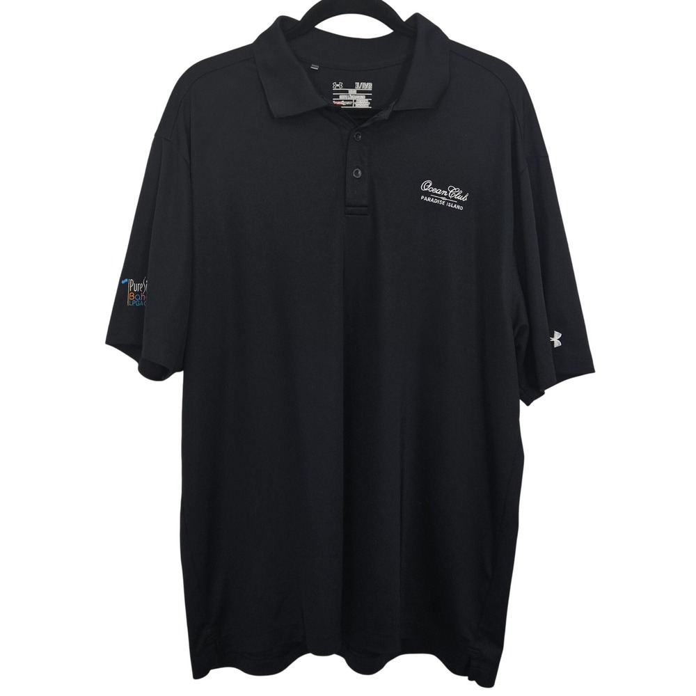Under Armour Golf‎ Polo Shirt XL Black Ocean Club Bahamas LPGA Classic Pure Silk